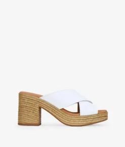 Bosanova Sandales À Talons | Chaussures En Cuir | Sandales en cuir blanc à talon effet raphia