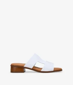 Bosanova Sandales Plates | Sandales À Talons | Sandales en cuir blanc à talon en bois