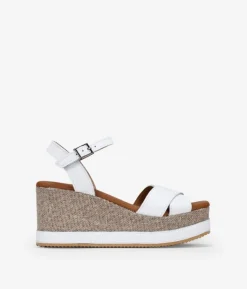 Bosanova Sandales Compensées | Chaussures En Cuir | Sandales en cuir blanc avec coin et plateforme