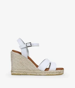 Bosanova Sandales Compensées | Sandales Spartiates | Sandales en cuir blanc avec talon compensé en sparte