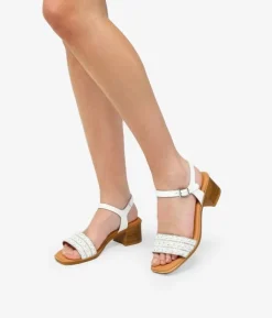 Bosanova Sandales À Talons | Chaussures En Cuir | Sandales en cuir blanc avec diamants