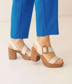 Bosanova Sandales À Talons | Chaussures En Cuir | Sandales en cuir blanc avec boucle et talon