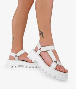 Bosanova Sandales De Sport | Chaussures En Cuir | Sandales en cuir blanc avec velcro