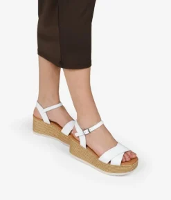 Bosanova Sandales Compensées | Sandales Spartiates | Sandales en cuir blanc avec plateforme compensée et sparte