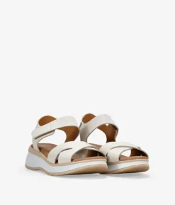 Bosanova Sandales Compensées | Sandales De Sport | Sandales en cuir blanc avec semelle compensée et plateforme