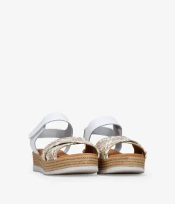 Bosanova Sandales Compensées | Chaussures En Cuir | Sandales en cuir blanc avec raphia