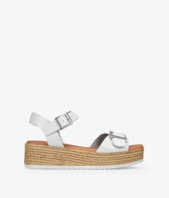 Bosanova Sandales Compensées | Chaussures En Cuir | Sandales en cuir blanc avec semelle et boucles en sparte