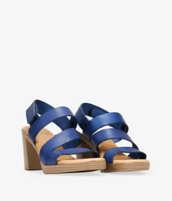 Bosanova Sandales À Talons | Chaussures En Cuir | Sandales en cuir bleu marine à talon effet bois