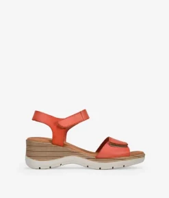 Bosanova Sandales Compensées | Sandales De Sport | Sandales en cuir corail avec velcro