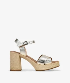 Bosanova Sandales Spartiates | Sandales À Talons | Sandales en cuir doré avec talon effet raphia