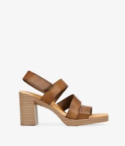 Bosanova Sandales À Talons | Chaussures En Cuir | Sandales en cuir marron à talon effet bois