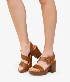 Bosanova Sandales À Talons | Chaussures En Cuir | Sandales en cuir marron avec boucle et talon