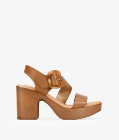 Bosanova Sandales À Talons | Chaussures En Cuir | Sandales en cuir marron avec boucle et talon