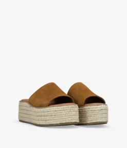 Bosanova Sandales Spartiates | Sandales Plateformes | Sandales en cuir marron avec plateforme en sparte