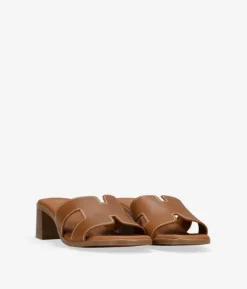 Bosanova Sandales À Talons | Chaussures En Cuir | Sandales en cuir marron avec talon effet bois