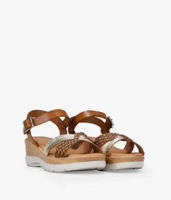 Bosanova Sandales Compensées | Chaussures En Cuir | Sandales en cuir marron compensées effet bois