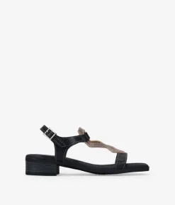 Bosanova Sandales Plates | Sandales À Talons | Sandales en cuir noir à petit talon