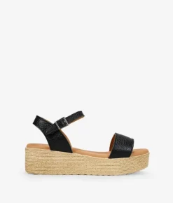 Bosanova Sandales Plateformes | Chaussures En Cuir | Sandales en cuir noir à plateforme