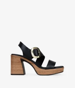 Bosanova Sandales À Talons | Chaussures En Cuir | Sandales en cuir noir à talon effet bois