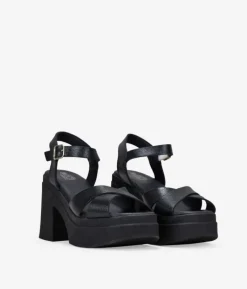 Bosanova Sandales À Talons | Sandales Plateformes | Sandales en cuir noir à talon