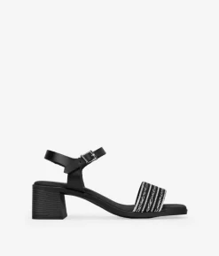 Bosanova Sandales À Talons | Chaussures En Cuir | Sandales en cuir noir avec strass