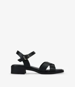 Bosanova Sandales Plates | Sandales À Talons | Sandales en cuir noir avec talon et boucle