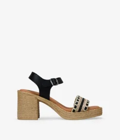 Bosanova Sandales Spartiates | Sandales À Talons | Sandales en cuir noir avec talon effet sparte
