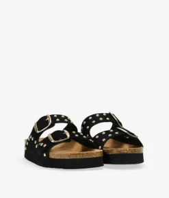 Bosanova Sandales Plateformes | Chaussures En Cuir | Sandales en cuir noir avec boucles et clous métalliques