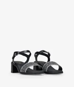 Bosanova Sandales À Talons | Chaussures En Cuir | Sandales en cuir noir avec strass