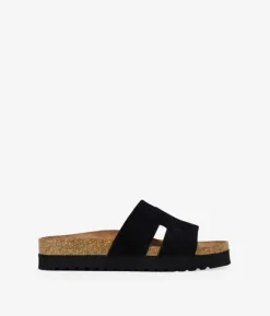 Bosanova Sandales Plates | Chaussures En Cuir | Sandales en cuir noir avec bio