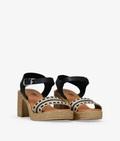 Bosanova Sandales Spartiates | Sandales À Talons | Sandales en cuir noir avec talon effet sparte
