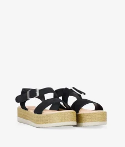 Bosanova Sandales Spartiates | Sandales Plateformes | Sandales en cuir noir avec boucle