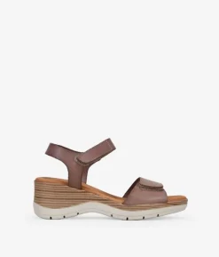 Bosanova Sandales Compensées | Sandales De Sport | Sandales en cuir taupe avec scratch