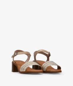 Bosanova Sandales À Talons | Chaussures En Cuir | Sandales en cuir taupe avec strass