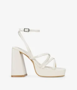 Bosanova Sandales À Talons | Sandales Plateformes | Sandales en cuir verni blanc à talon