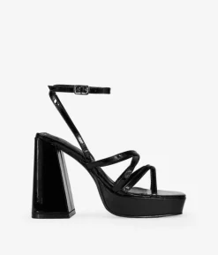 Bosanova Sandales À Talons | Sandales Plateformes | Sandales en cuir verni noir à talon