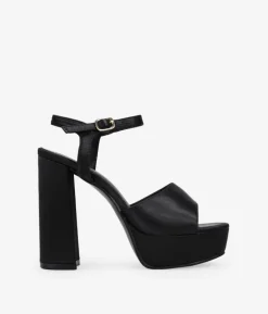 Bosanova Sandales À Talons | Sandales Plateformes | Sandales en satin noir à talon bloc