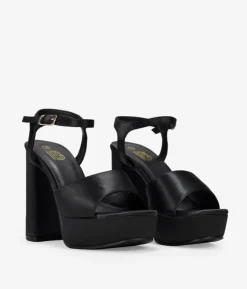 Bosanova Sandales À Talons | Sandales Plateformes | Sandales en satin noir à talon bloc