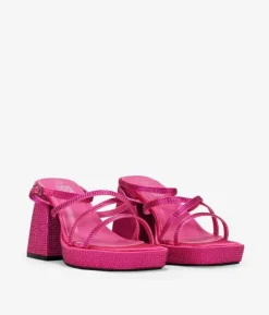 Bosanova Sandales À Talons | Sandales Plateformes | Sandales en satin rose avec strass