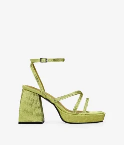 Bosanova Sandales À Talons | Sandales Plateformes | Sandales en satin vert anis avec strass
