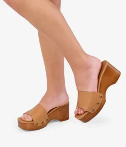 Bosanova Sandales Compensées | Sabots | Sandales marron à semelle compensée en bois