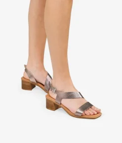 Bosanova Sandales À Talons | Chaussures En Cuir | Sandales métallisées à talon effet bois
