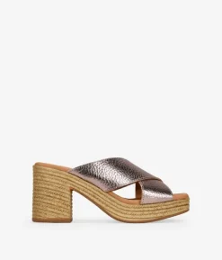 Bosanova Sandales À Talons | Chaussures En Cuir | Sandales métallisées à talon effet raphia