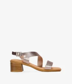Bosanova Sandales À Talons | Chaussures En Cuir | Sandales métallisées à talon effet bois
