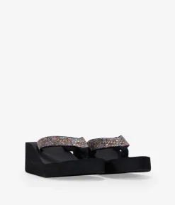 Bosanova Tongs | Sandales Compensées | Sandales multicolores avec diamants et talon compensé