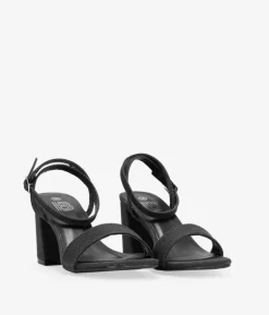 Bosanova Sandales À Talons | Chaussures De Fête | Sandales noires à talon large avec bracelet à la cheville