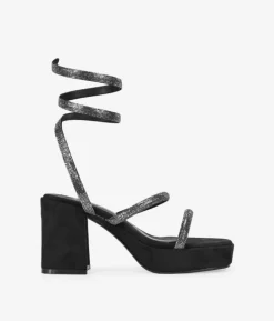 Bosanova Sandales Plateformes | Sandales À Talons | Sandales noires avec diamants et bracelet spirale