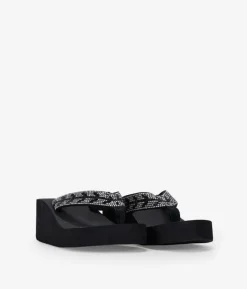 Bosanova Sandales Compensées | Tongs | Sandales noires avec diamants et talon compensé