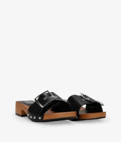Bosanova Sandales À Talons | Sabots | Sandales noires avec semelle effet bois