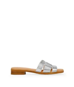 Bosanova Sandales Plates | Chaussures En Cuir | Sandales plates en cuir argenté